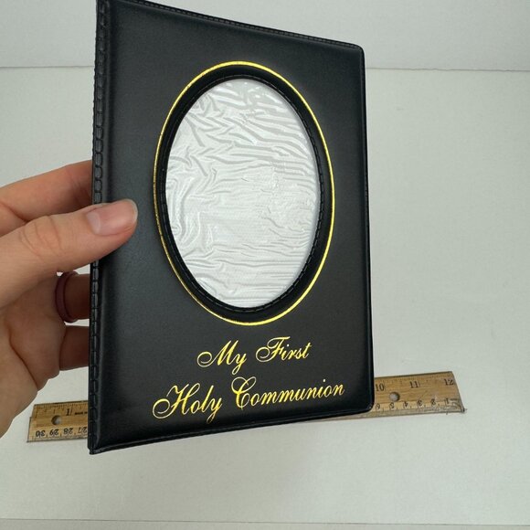 Vtg 4x6 My First Holy Communion Black Puffy Soft Photo Album w Gold Accent READ - Picture 5 of 12
